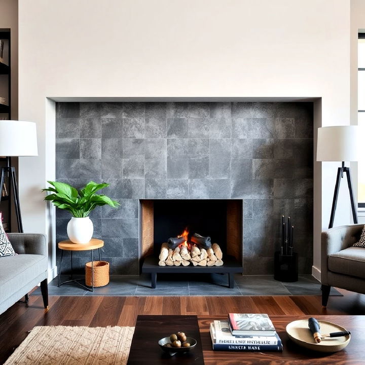 industrial style tiles for fireplace