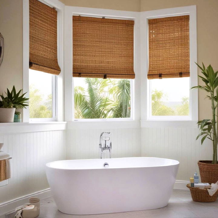 install bamboo blinds for tropical bathroom