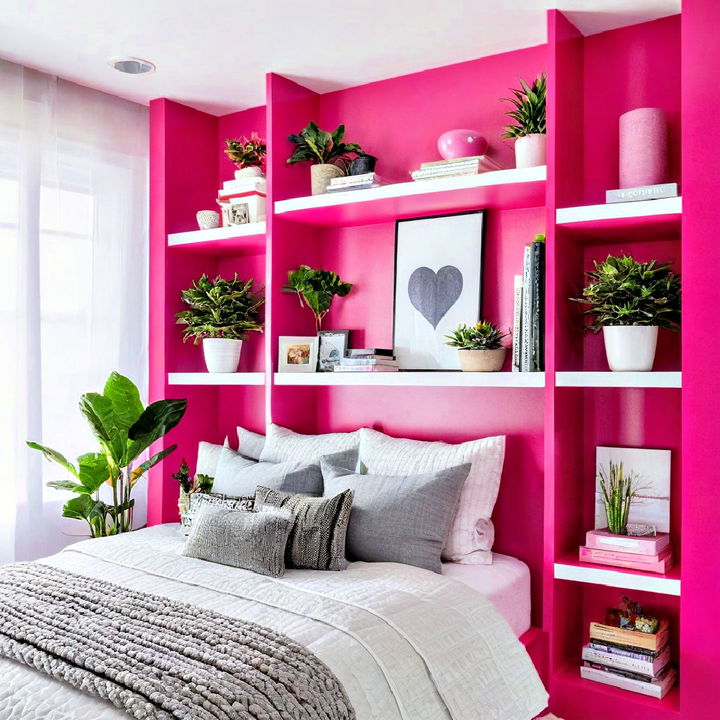 install hot pink shelving unit