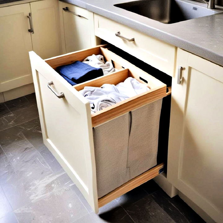 integrated laundry hamper for bathroom