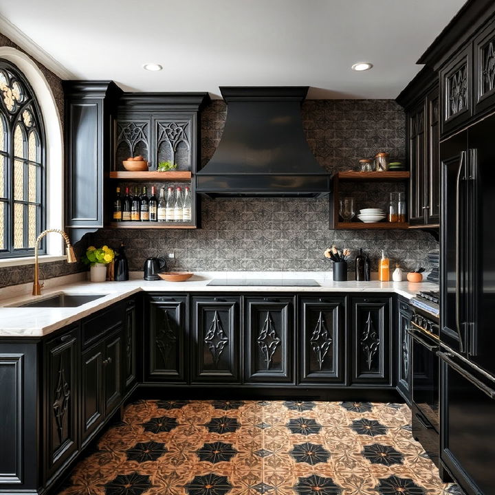 intricate tile patterns for gothic kitchen