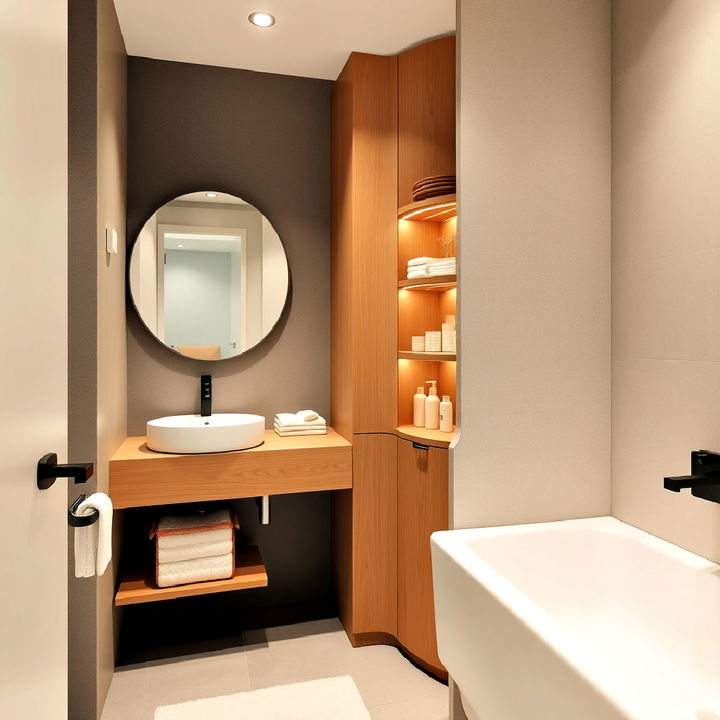 japandi bathroom compact storage solution