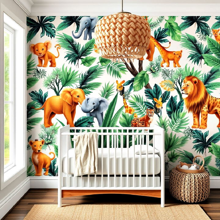 jungle animal wallpaper for nursery