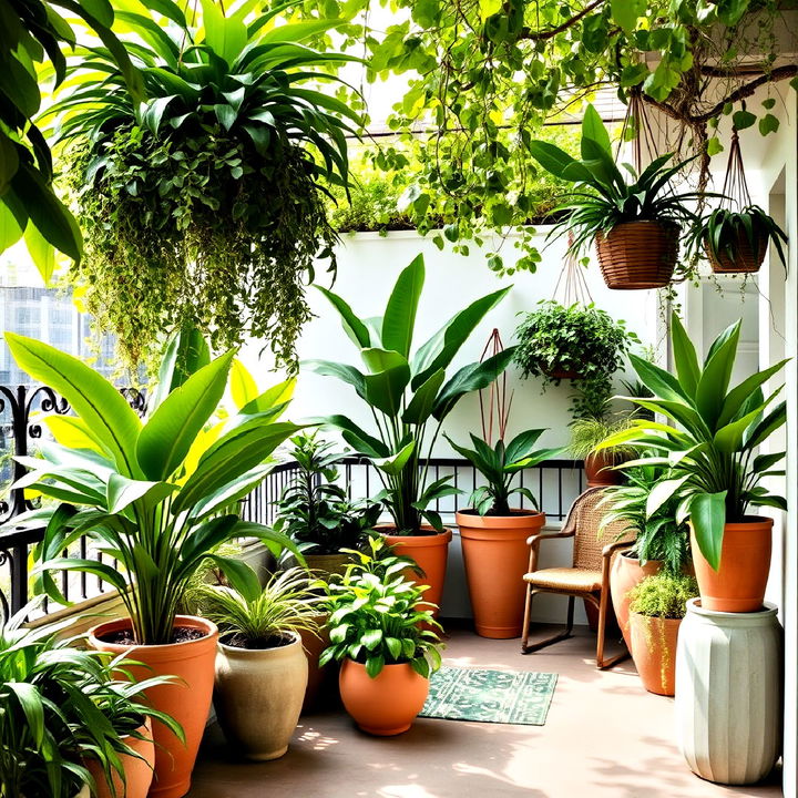 jungle vibes terrace with lush tropical plants