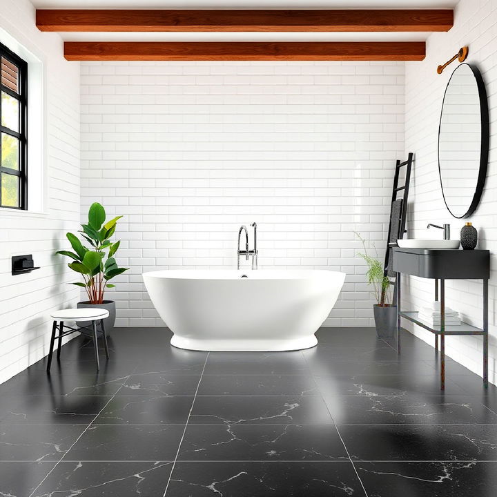 large black floor tiles bathroom