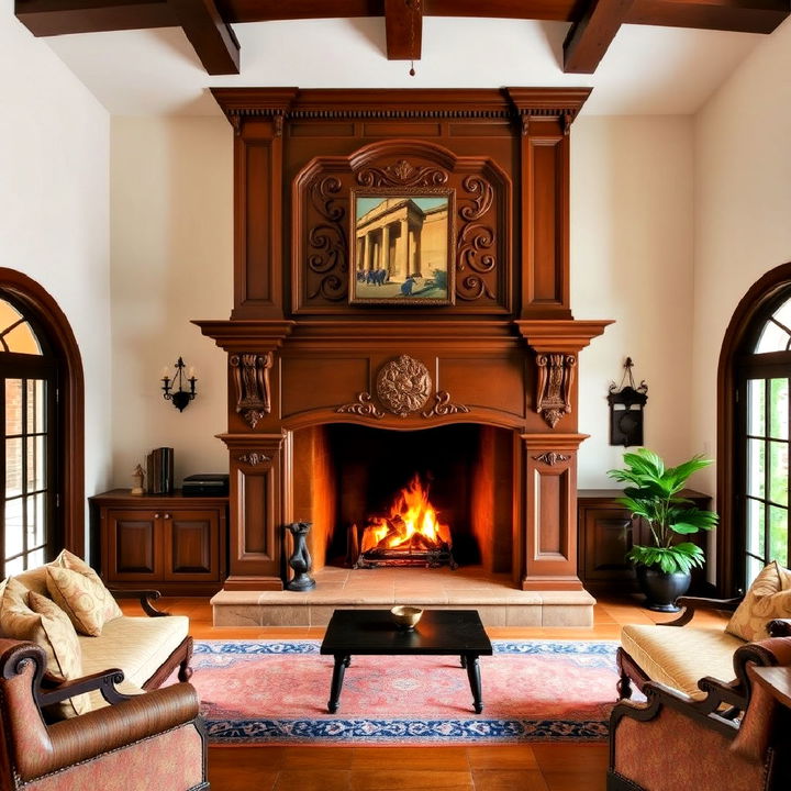 large decorative fireplace hearth