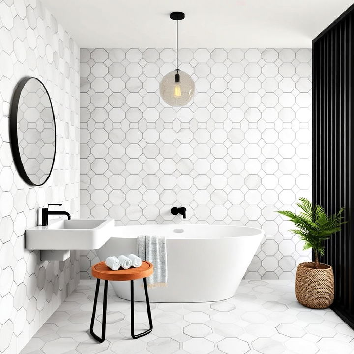 large hexagon tiles bathroom