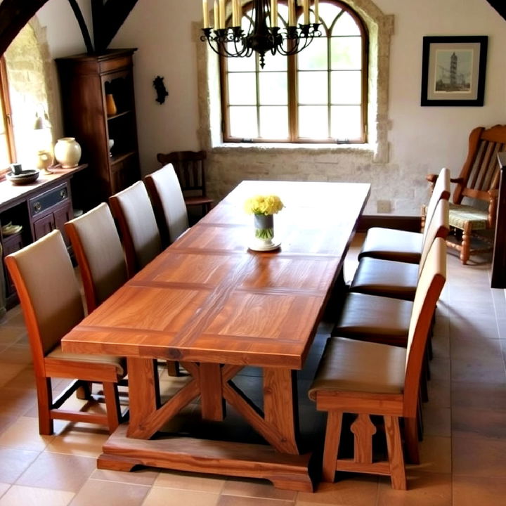 large rustic trestle table as dining centerpiece