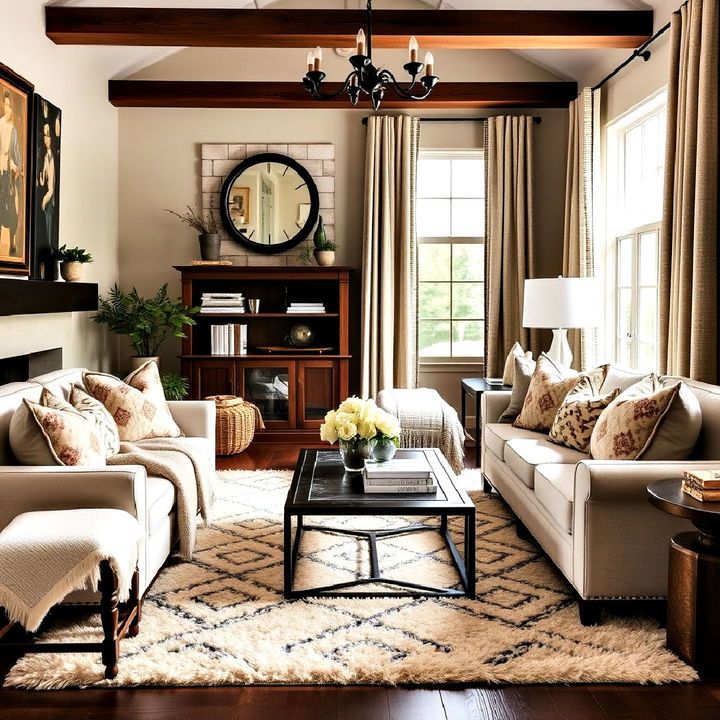 layer textures for a cozy living room look