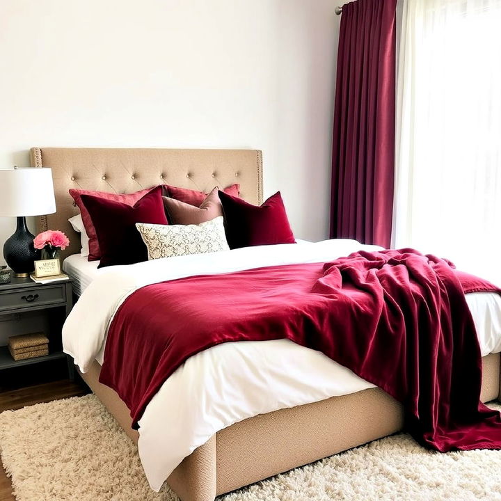 layered textures burgundy bedroom