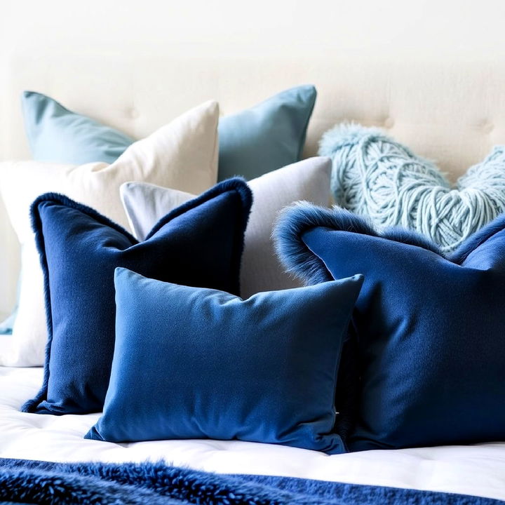 layering blue throw pillows