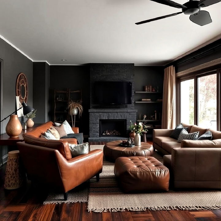 leather accents living room for a rich contrast