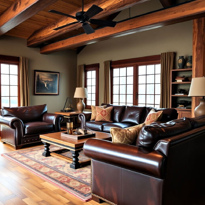 leather furniture for hunting room