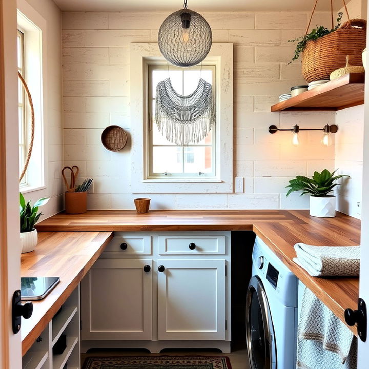 light colored wooden laundry countertops