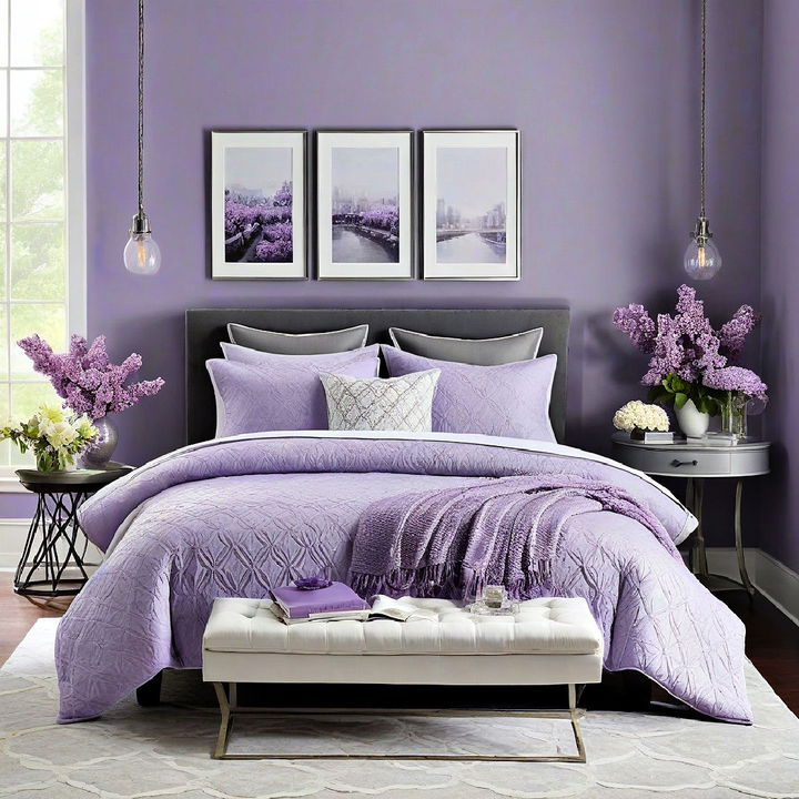 lilac and gray palette for bedroom