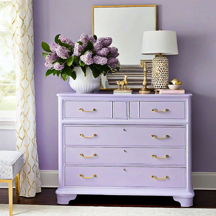 lilac painted dresser for bedroom