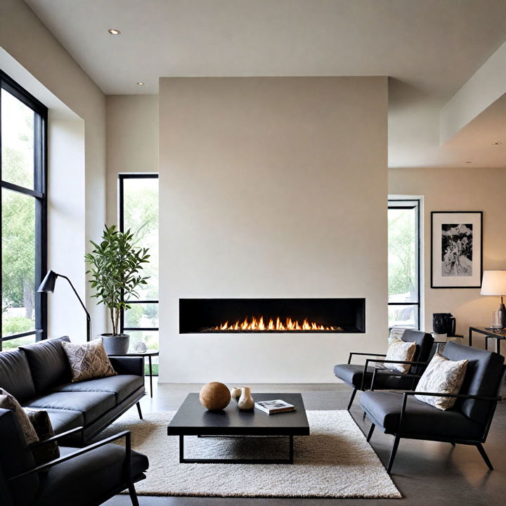 linear floor to ceiling gas fireplace in black