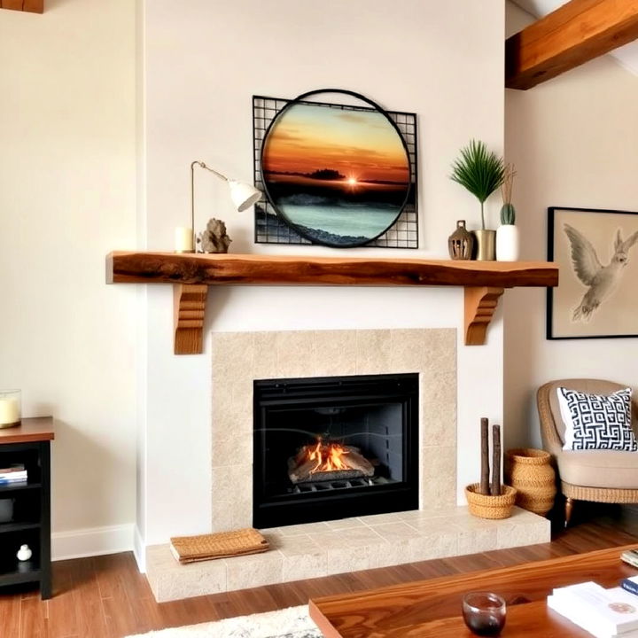 live edge wood mantel for fireplace