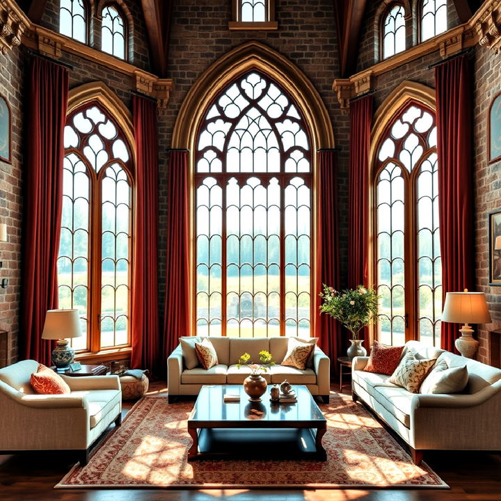 living room arched windows for medieval grandeur