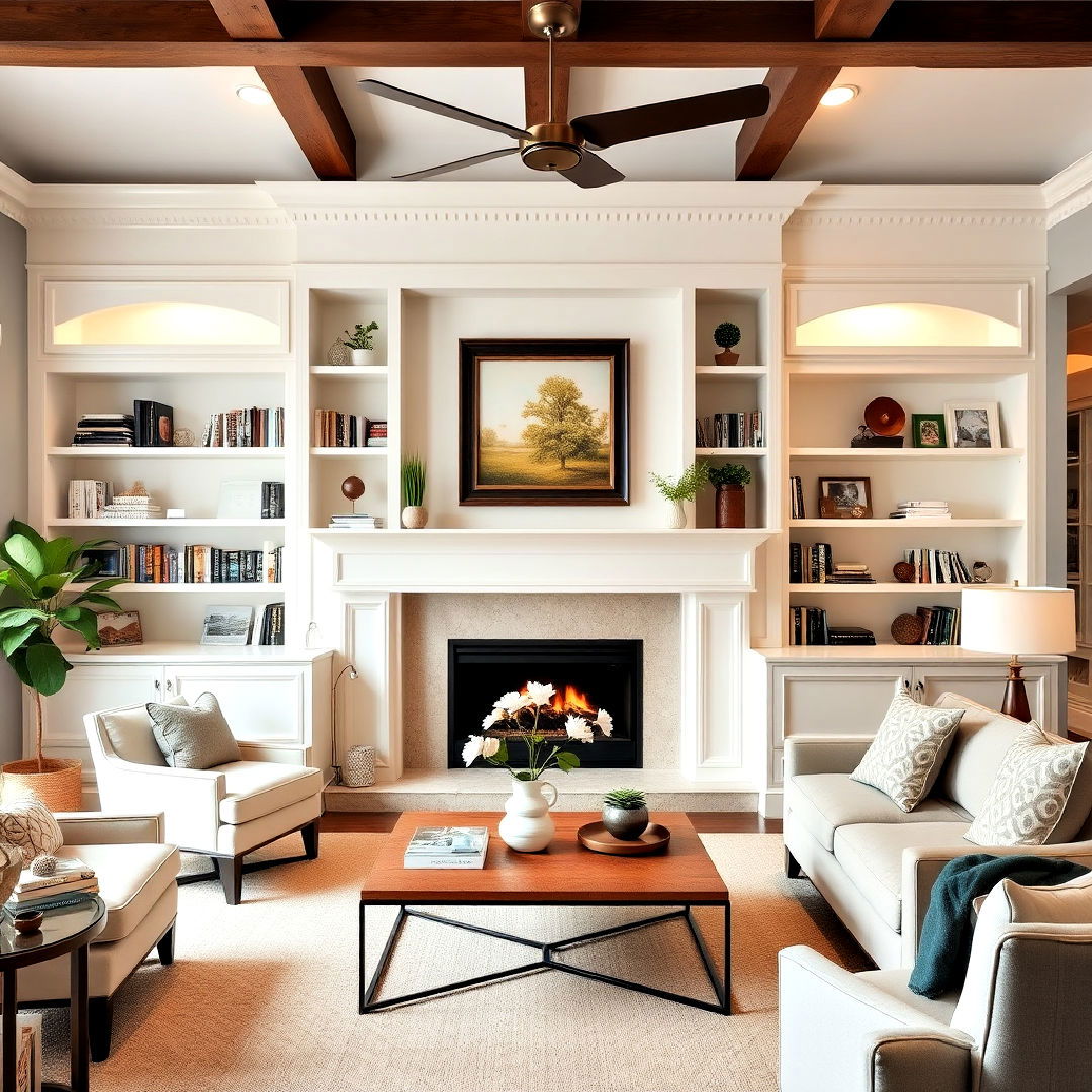 living room built in shelving for a timeless display