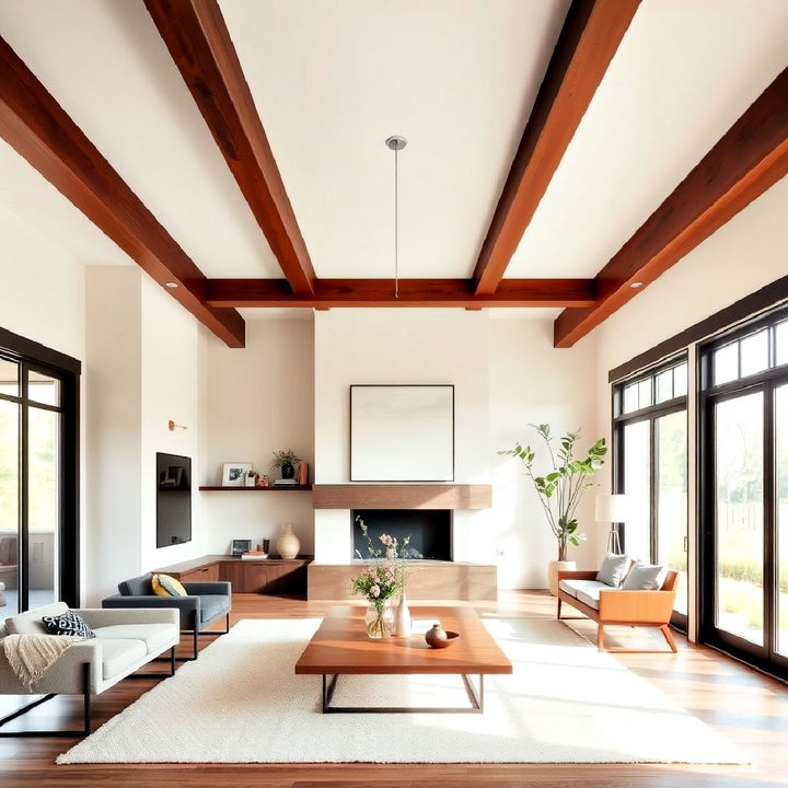 living room minimalist thin beams