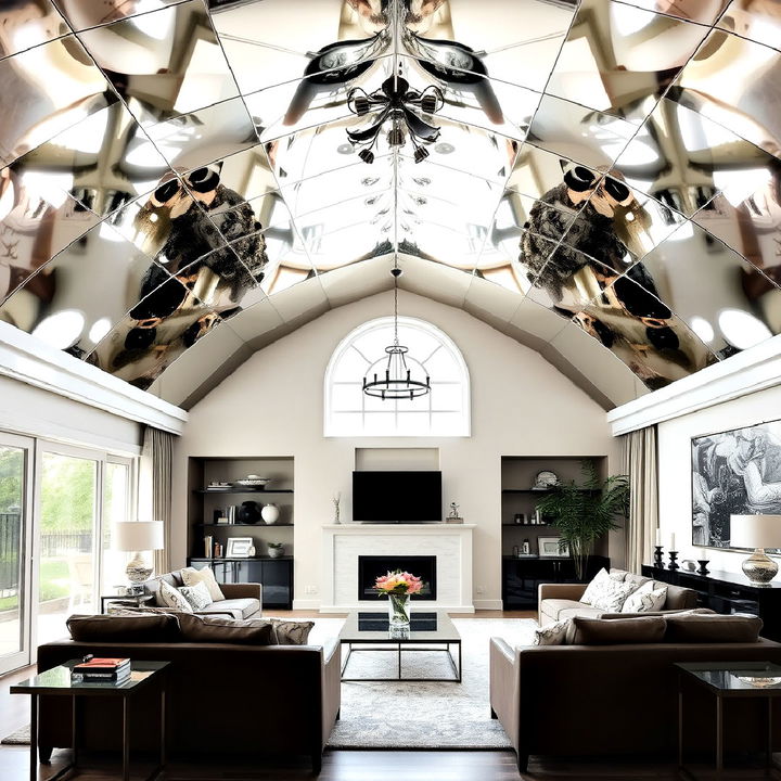 living room mirrored vaulted ceiling