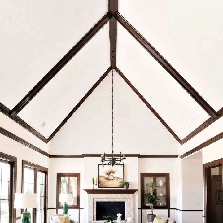 living room vaulted ceiling with contrasting trim