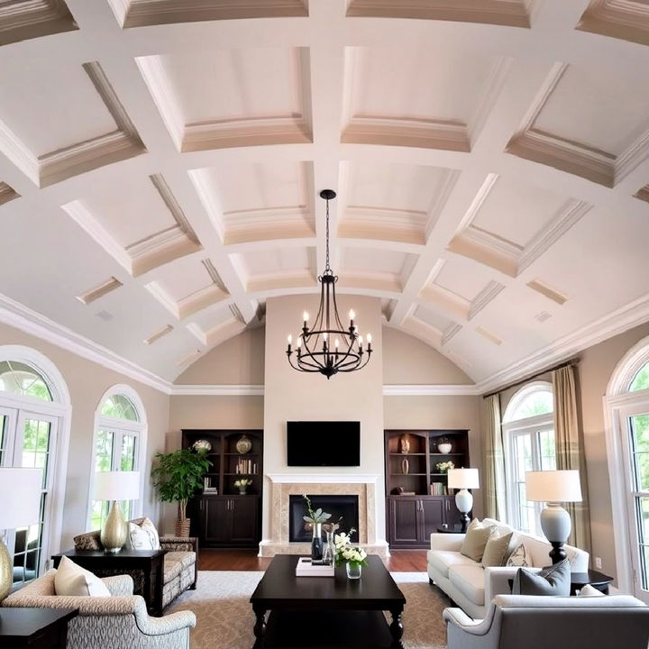 living room vaulted coffered ceiling