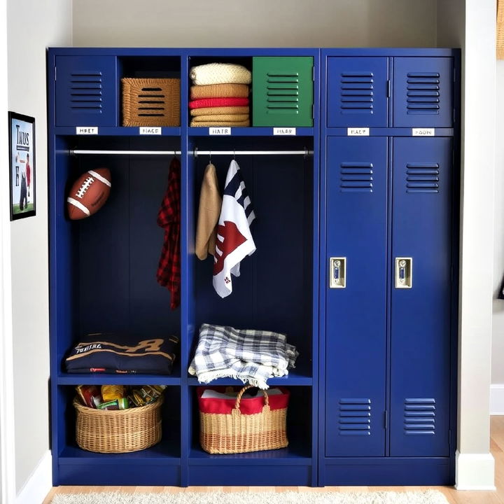 locker room style storage for blankets or gear