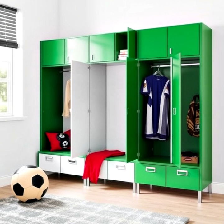 locker style storage unit into the bedroom