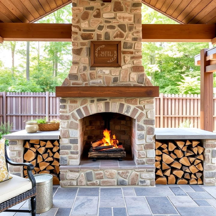 log stack features fireplace design