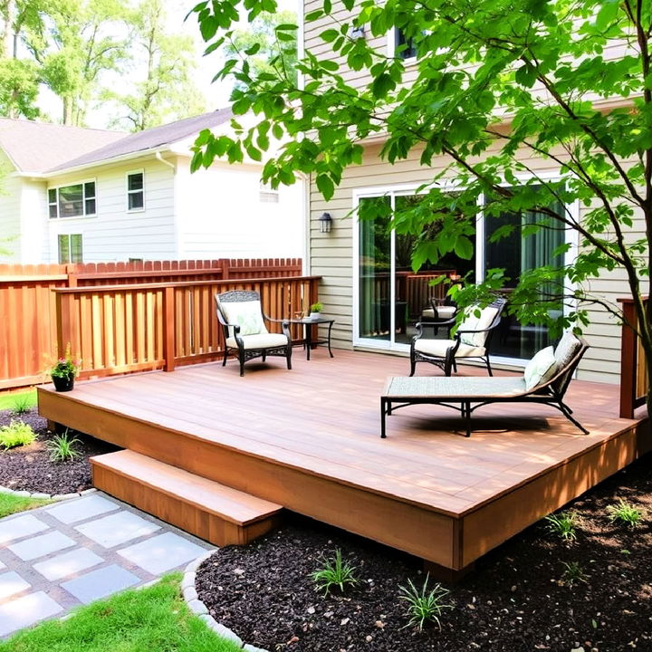 low maintenance ground level patio deck