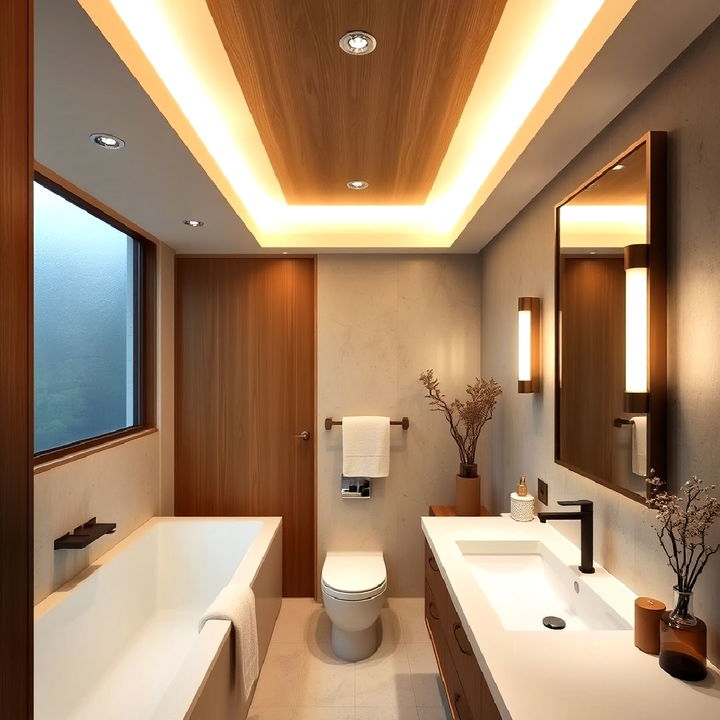 low profile lighting for japandi bathroom