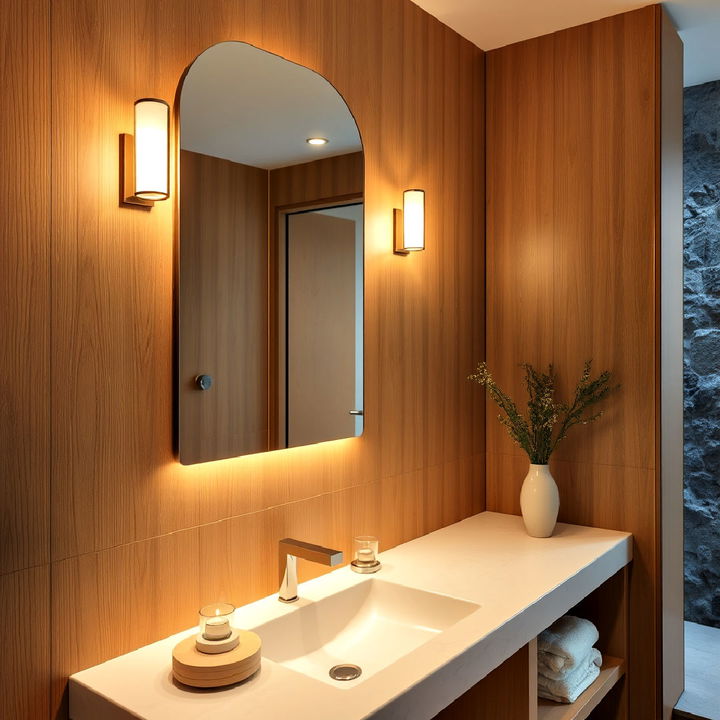 low vanity lighting for japandi bathroom