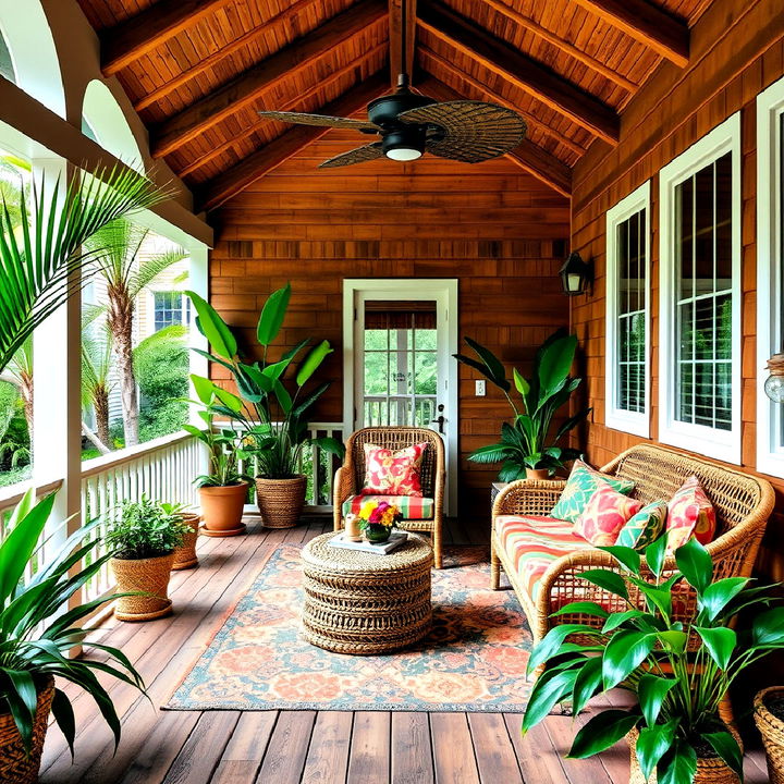 lush and vibrant tropical oasis deck