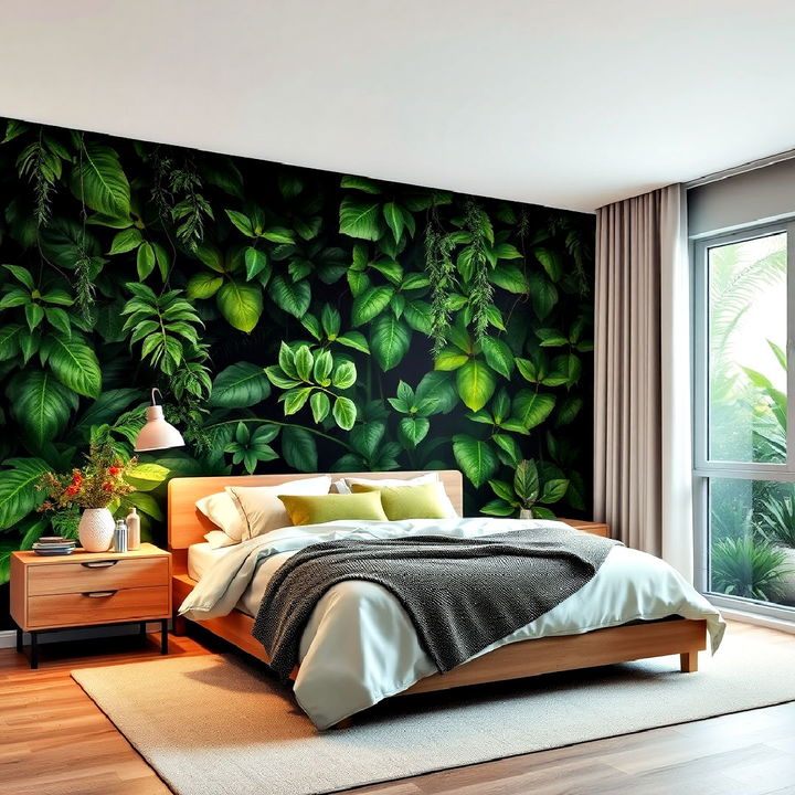 lush green wall murals bedroom