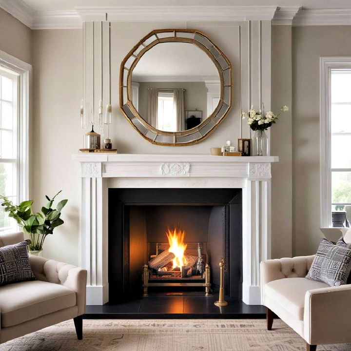 luxurious art deco mirror above the fireplace