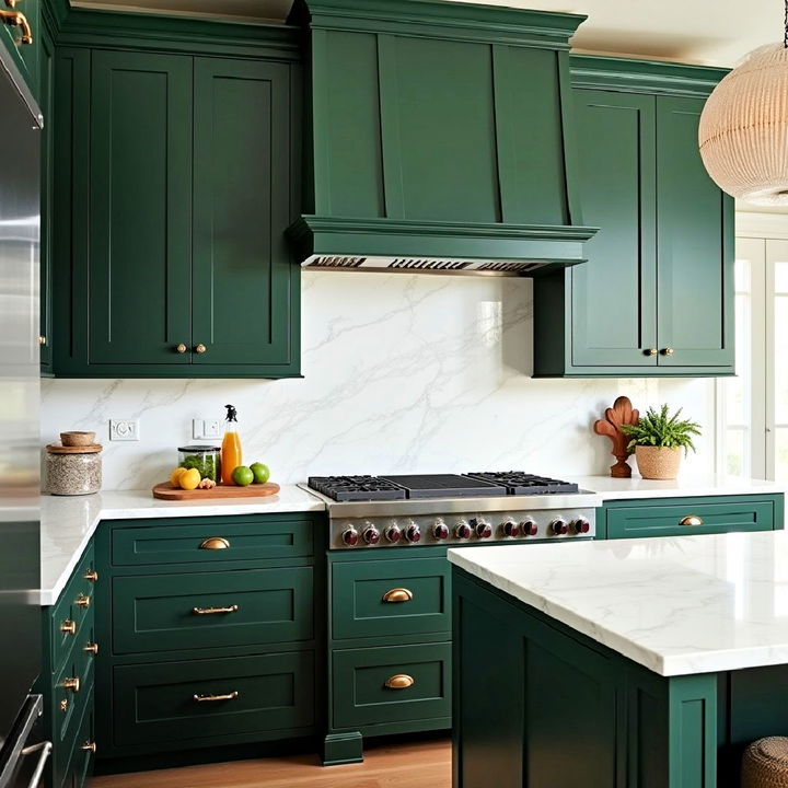 luxurious dark green and white marble backsplash