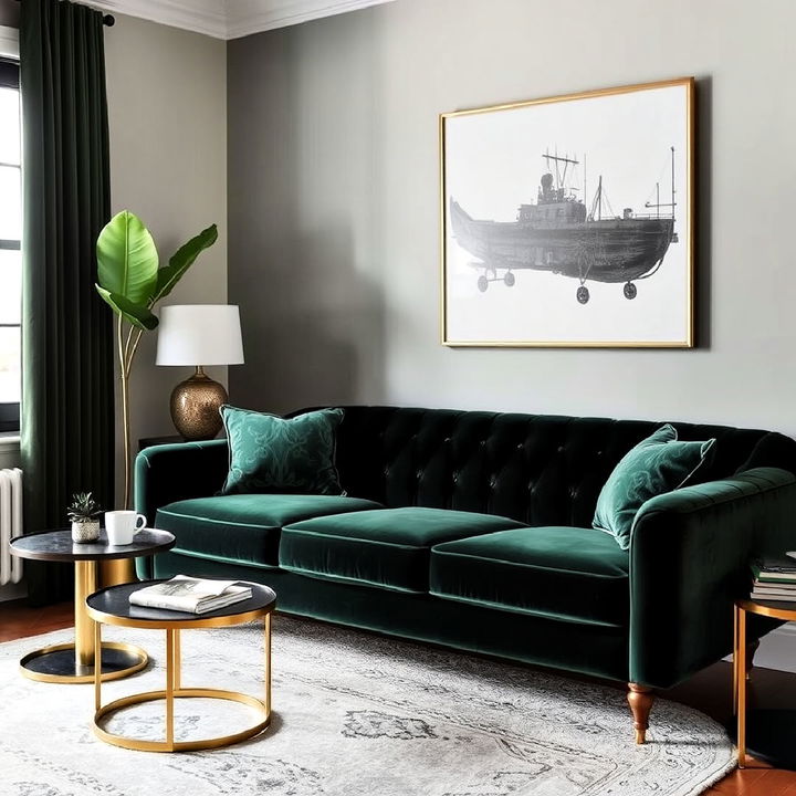 luxurious dark green velvet sofa