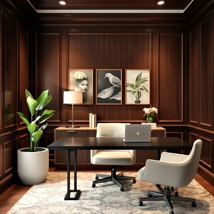 luxurious dark paneling for home office