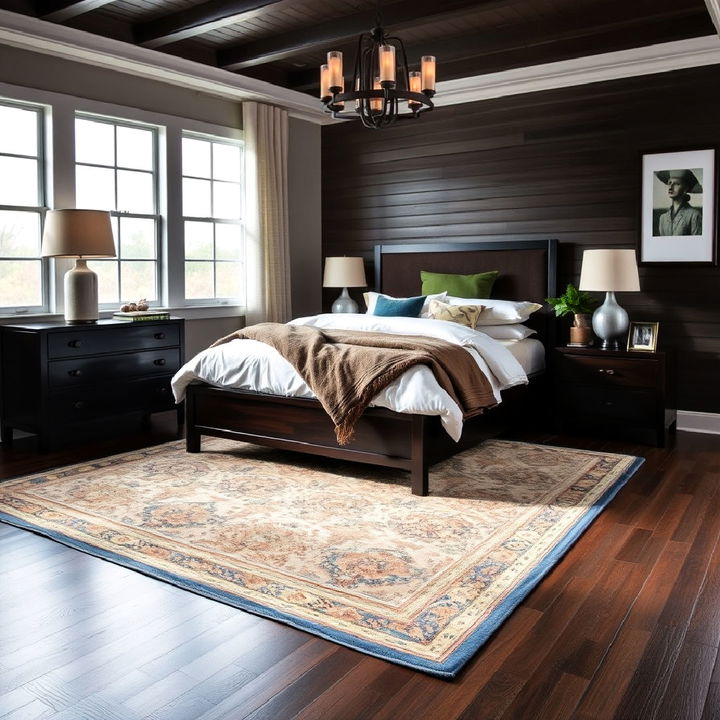 luxurious dark wood flooring with area rug