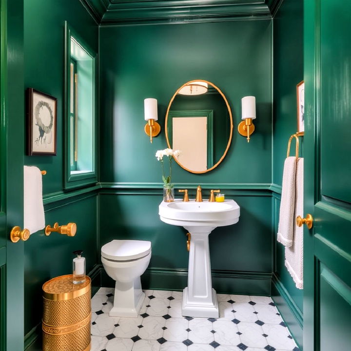 luxurious deep emerald walls for powder room