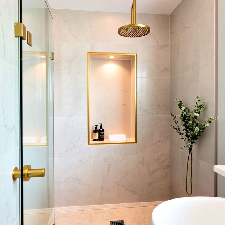 luxurious gold shower niche trims