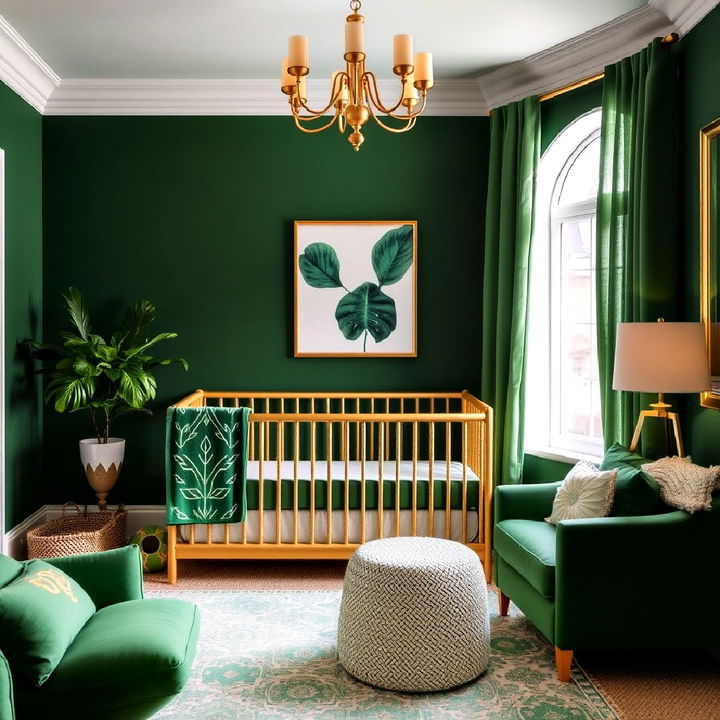 luxurious green and gold accents for nursery