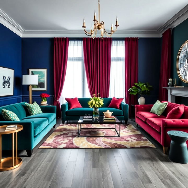 luxurious grey floor with deep jewel tones