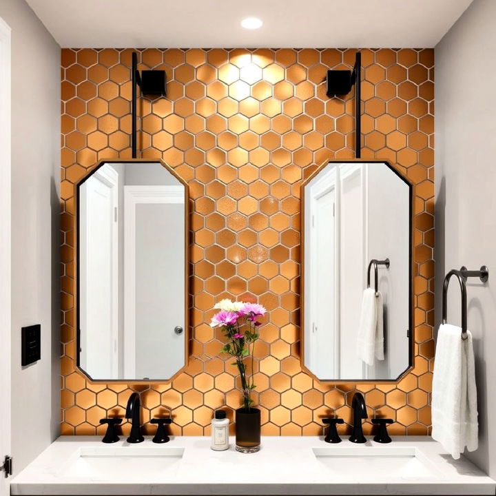 luxurious metallic hexagon accent tiles