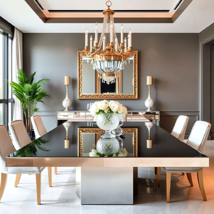 luxurious mirrored dining table