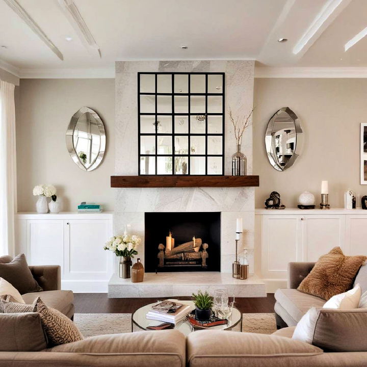 luxurious mirrored panels for above the fireplace