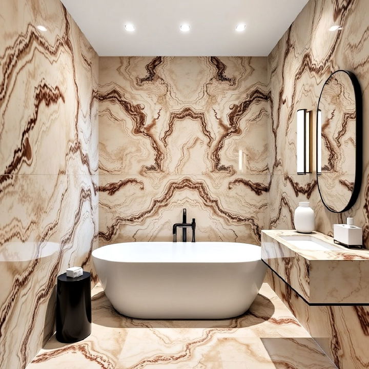 luxurious onyx tilea bathroom statement wallg fish scale tiles accent wall