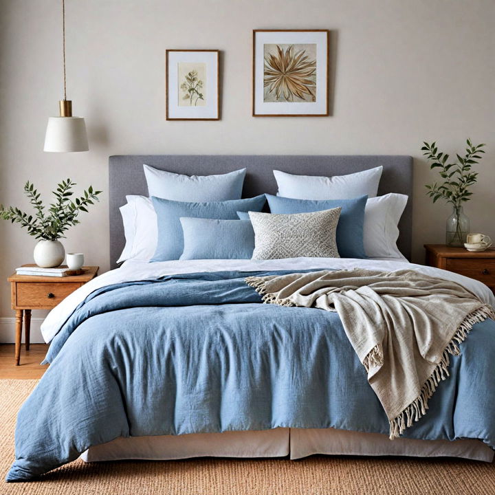 luxurious soft blue bedding layers